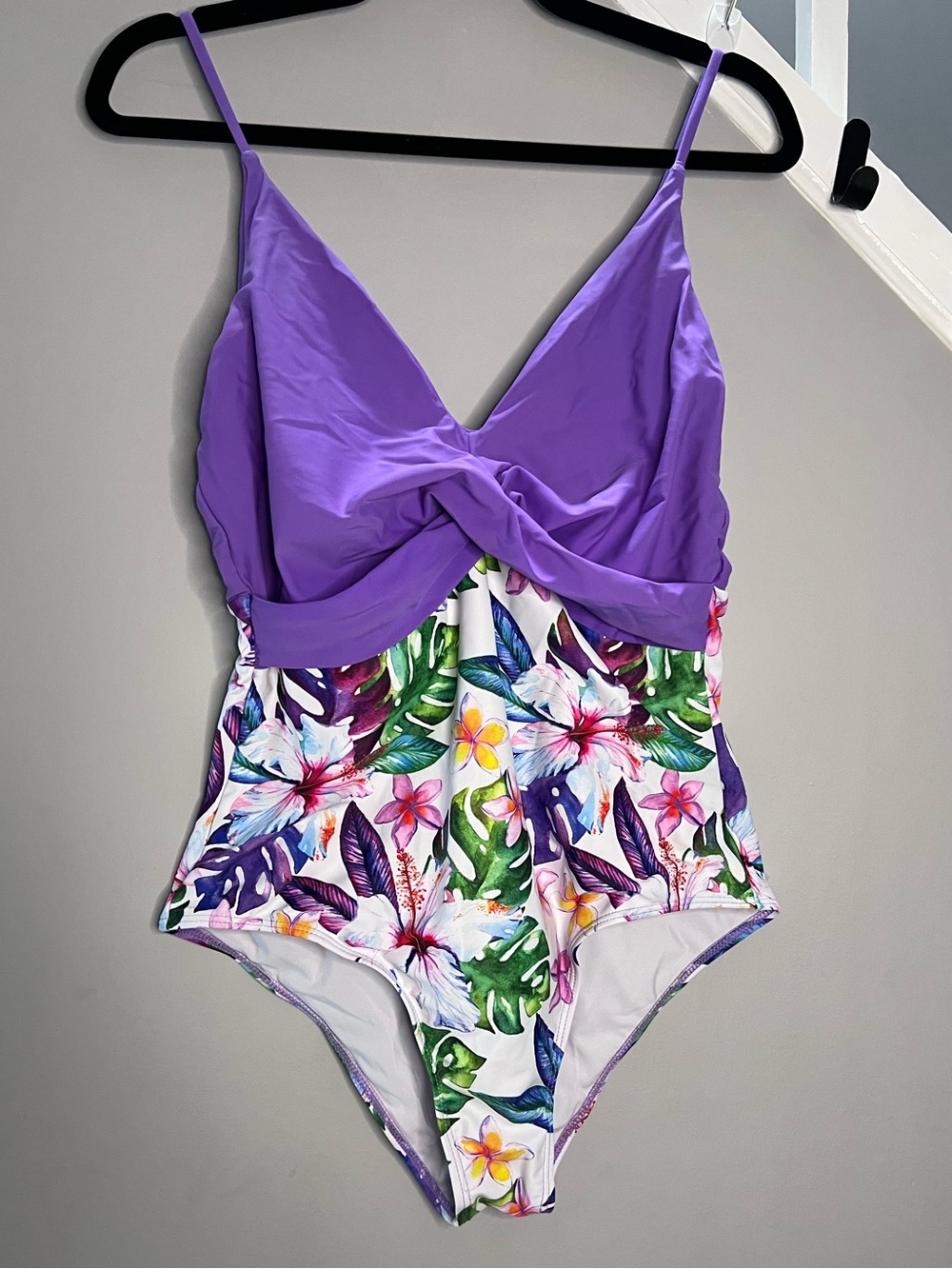 0070: Purple Floral Twist-Front One-Piece Swimsuit